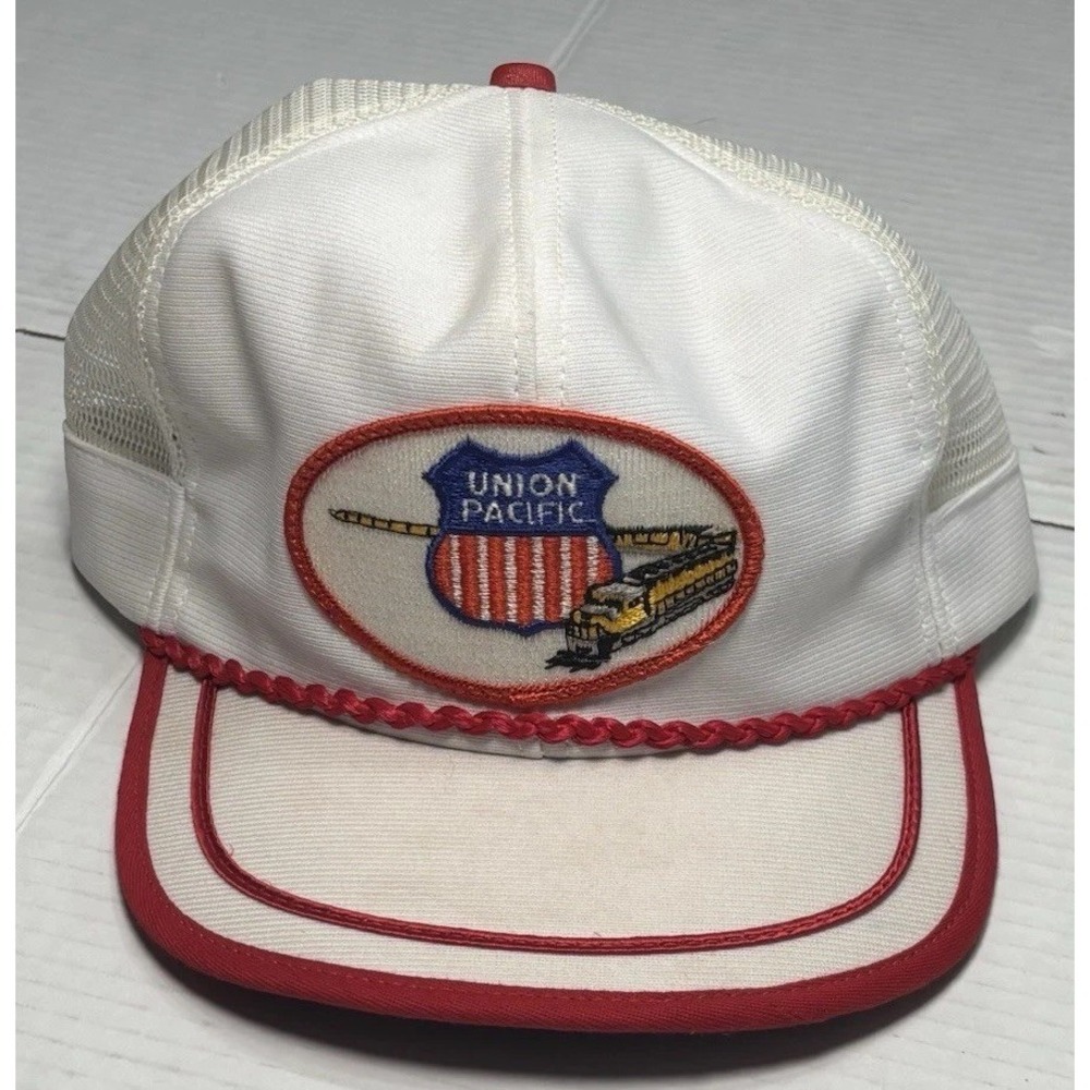 Vintage Union Pacific Railroad Trucker Hat Rope Snapback Mesh USA Made